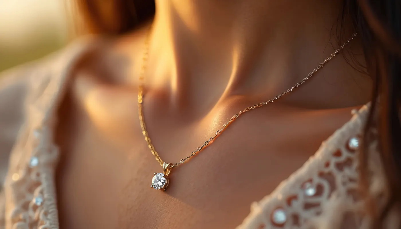 Diamond solitaire pendant on a gold chain